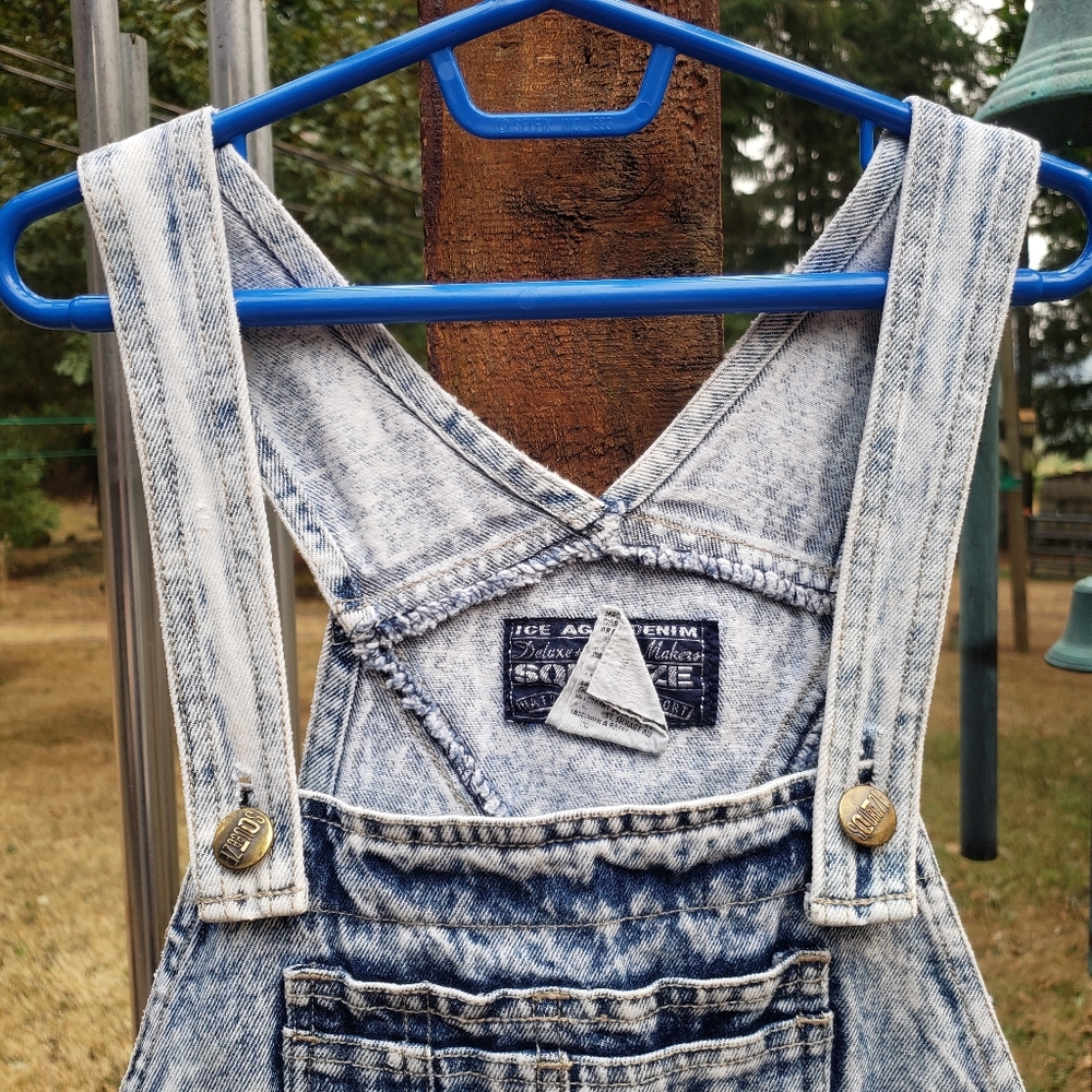 VINTAGE Girls Squeeze Bleached/Acid Washed Jean Overall Dress- M - Picture 5 of 14